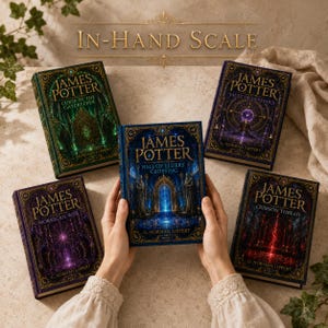Set completo di 5 libri di James Potter con copertina rigida, collezione Dark Academia Fantasy, edizione da collezione con 5 segnalibri coordinati.