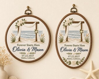 Personalized Coastal Wedding Arch Embroidery Hoop, Beach Couple Gift, NO DIGITAL FILE