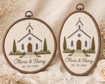 Personalized Simple White Church Embroidery Hoop, Chapel Couple Gift, NO DIGITAL FILE