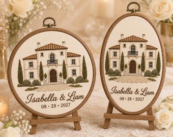 Personalized Mediterranean Villa Embroidery Hoop, Destination Wedding Gift, NO DIGITAL FILE