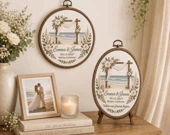 Personalized Coastal Ceremony Arch Embroidery Hoop, Beach Wedding Gift, NO DIGITAL FILE