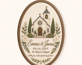 Personalized Gothic Cathedral Wedding Embroidery Hoop, Church Keepsake, NO DIGITAL FILE