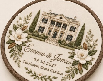 Personalized Southern Magnolia Mansion Embroidery Hoop, Estate Wedding Gift, NO DIGITAL FILE