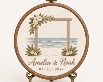 Personalized Minimal Beach Wedding Arch Embroidery Hoop, Coastal Keepsake, NO DIGITAL FILE