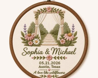 Personalized Wildflower Garden Arbor Embroidery Hoop, Wedding Gift, NO DIGITAL FILE
