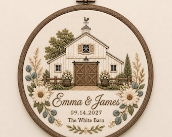 Personalized Floral Rustic Barn Embroidery Hoop, Country Wedding Gift, NO DIGITAL FILE