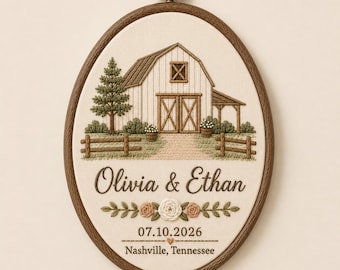 Personalized Rustic Barn Wedding Embroidery Hoop, Tennessee Venue Gift, NO DIGITAL FILE