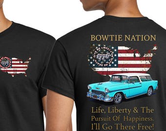 1955 Chevy Nomad Bel Aire T-Shirt: Patriotic USA FLAG Classic car