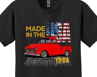 1956 Chevy 3100 Pick Up Truck T-Shirt: USA Made Classic Car Tee