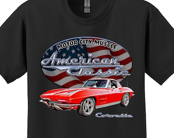 Chevy Corvette T-Shirt 1963 Vintage Muscle Car USA Patriotic