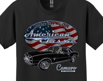1967 Chevy Camaro T-Shirt: American Classic/Vintage Muscle Car USA FLAG Patriotic