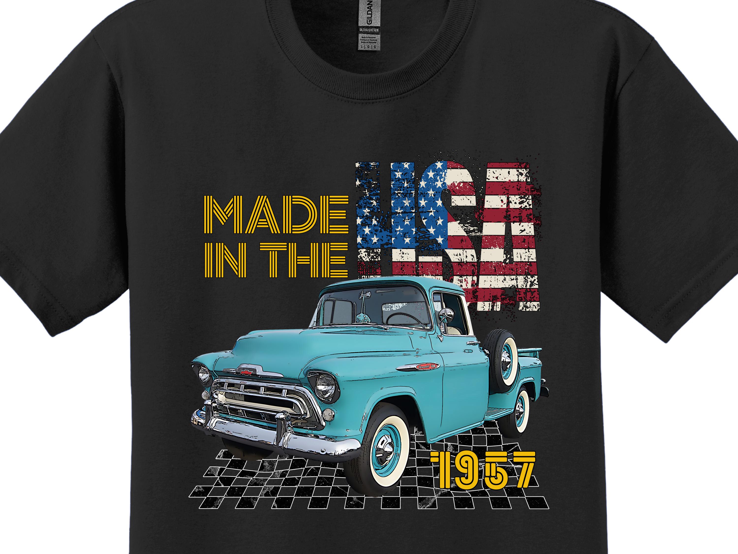 1957 Chevy Pickup Truck 3100 Patriotic T-Shirt – Black Soft Cotton – Unisex Crew Neck
