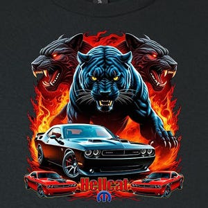 Dodge Challenger Hellcat VERY COOL T-shirt.  Graphics on this one are Amazing.
