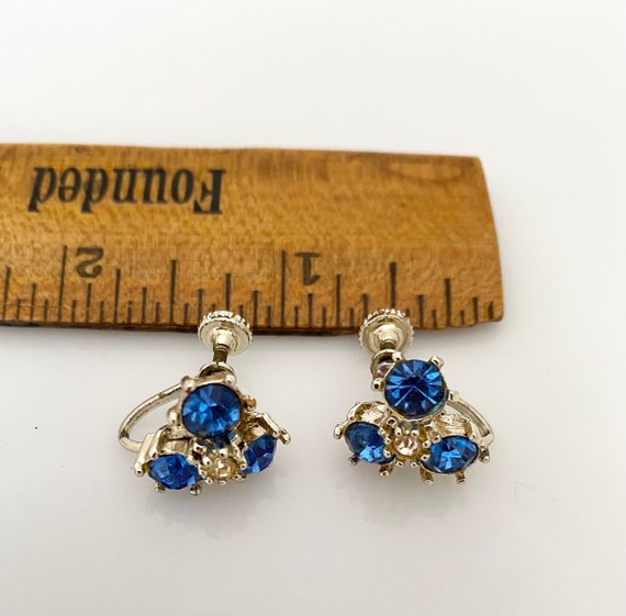 Boucles D'oreilles Vintage Or Et Argent Ton Bleu Strass – Modèle 1B 111, Occasion, Style Goutte/pendantes