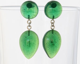 Green teardrop resin earrings