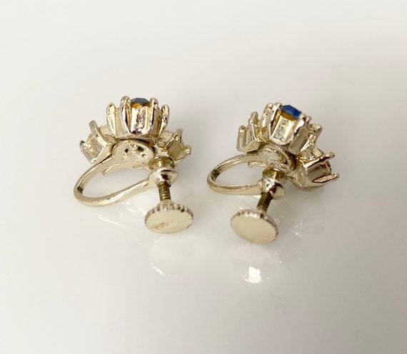 Boucles D'oreilles Vintage Or Et Argent Ton - Strass Bleu - Style Goutte/clous - Ref 1B 111