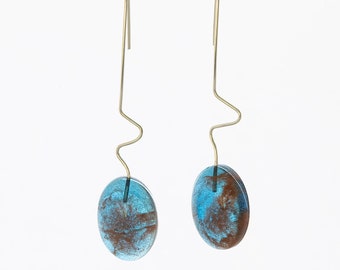 Blue and copper dangle earrings