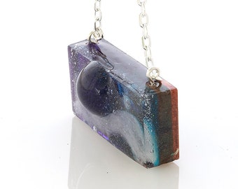 Space pendant resin necklace