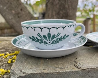 Vintage "Green Thistle" Arabia set van 4 theekopjes, 4 schotels en 4 dessertborden.