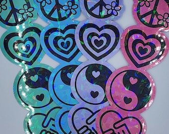 PLUR symbols - EDM - Rave - Kandi Kid - Holographic Vinyl Sticker - Peace Love Unity Respect