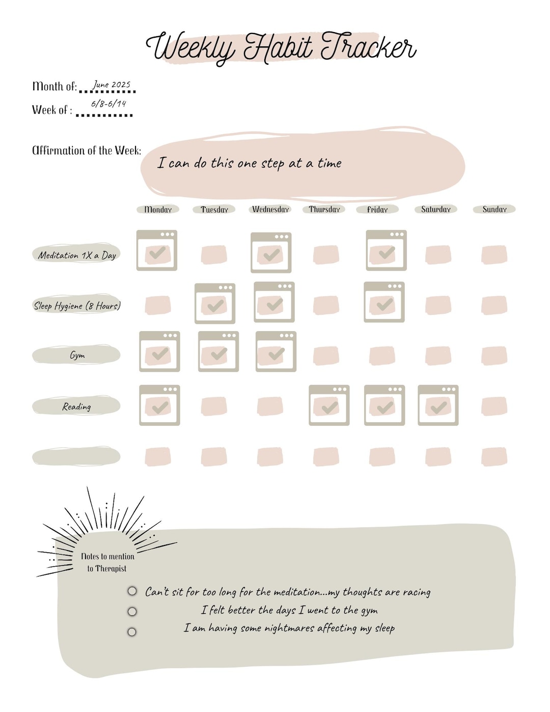 Therapy Bundle--habit Tracker + Pre/post Therapy Reflection Sheets ...