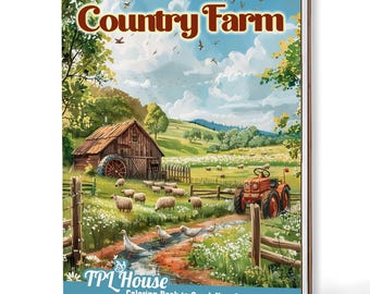 Country Farm Coloring Book – Rustic Wooden Cover, Farm Animals