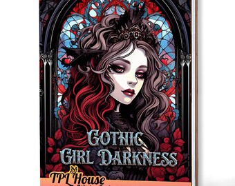 May include: A spiral-bound coloring book titled "Gothic Girl Darkness" featuring a stylized illustration of a woman with long wavy hair, dark makeup, and a gothic aesthetic. The cover includes the text "Coloring Book to Spark Your Imagination."