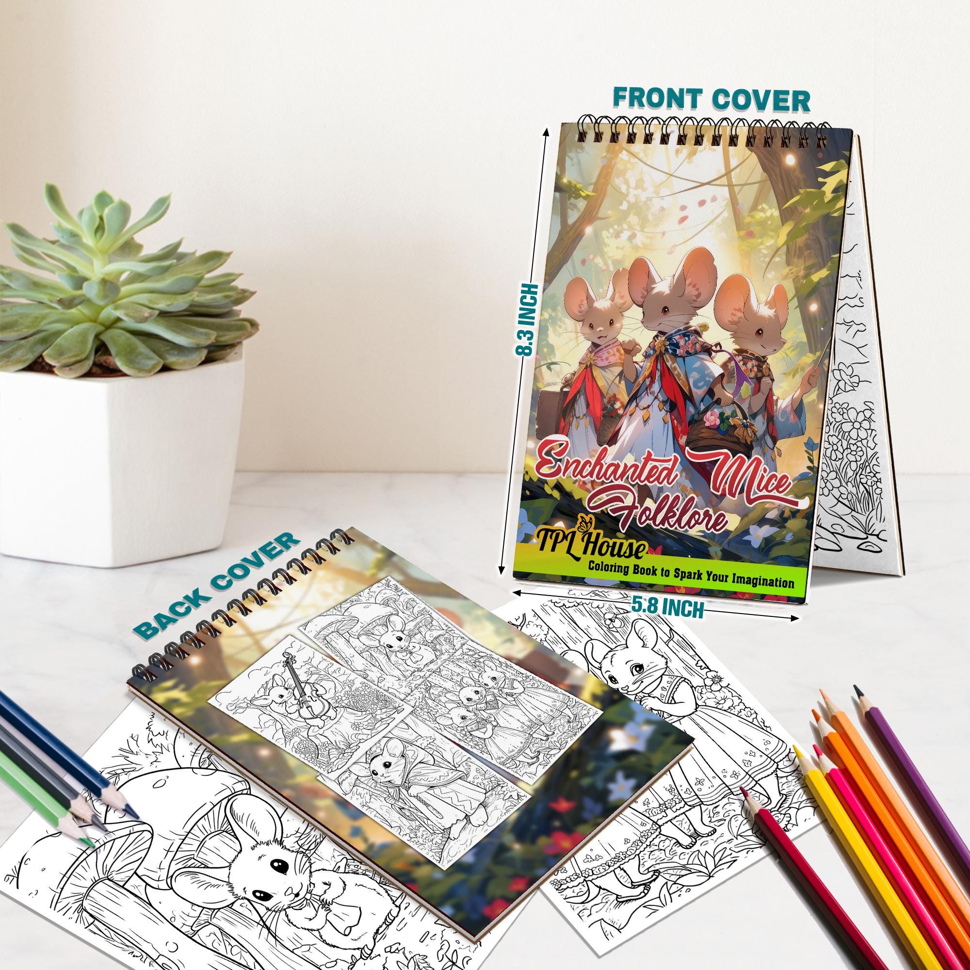 Enchanted Mice Coloring Book: Wooden Cover, A5 Spiral Bound, Handmade ...