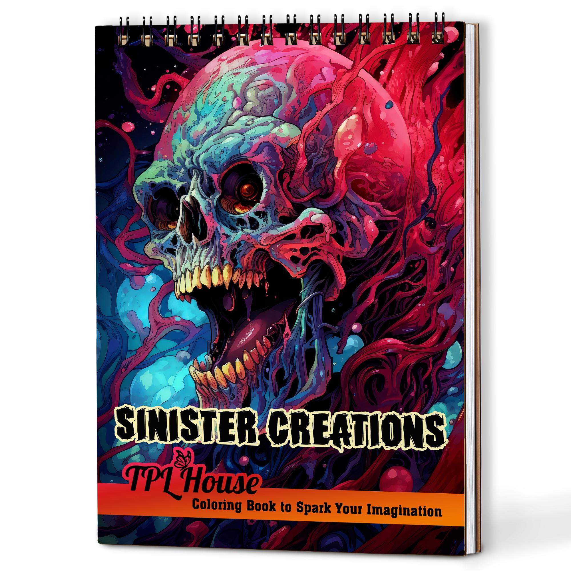 Sinister Creations Coloring Book, Wooden Cover, Horror Art, A5
