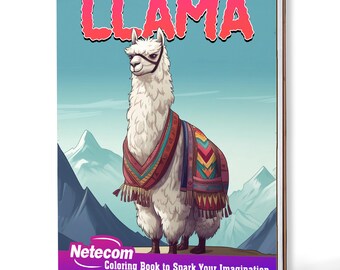 May include: Spiral-bound coloring book featuring a cartoon llama with a colorful blanket, set against a mountain backdrop. The word "LLAMA" is in large pink letters at the top. The book's title is "Coloring Book to Spark Your Imagination."