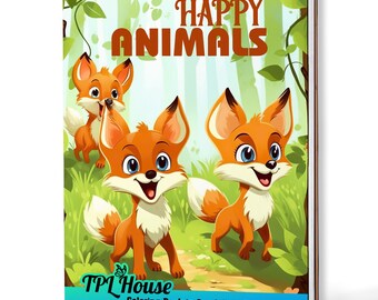 Happy Animals Coloring Book: Handmade Wooden Cover or Paper Cover, Spiral Bound