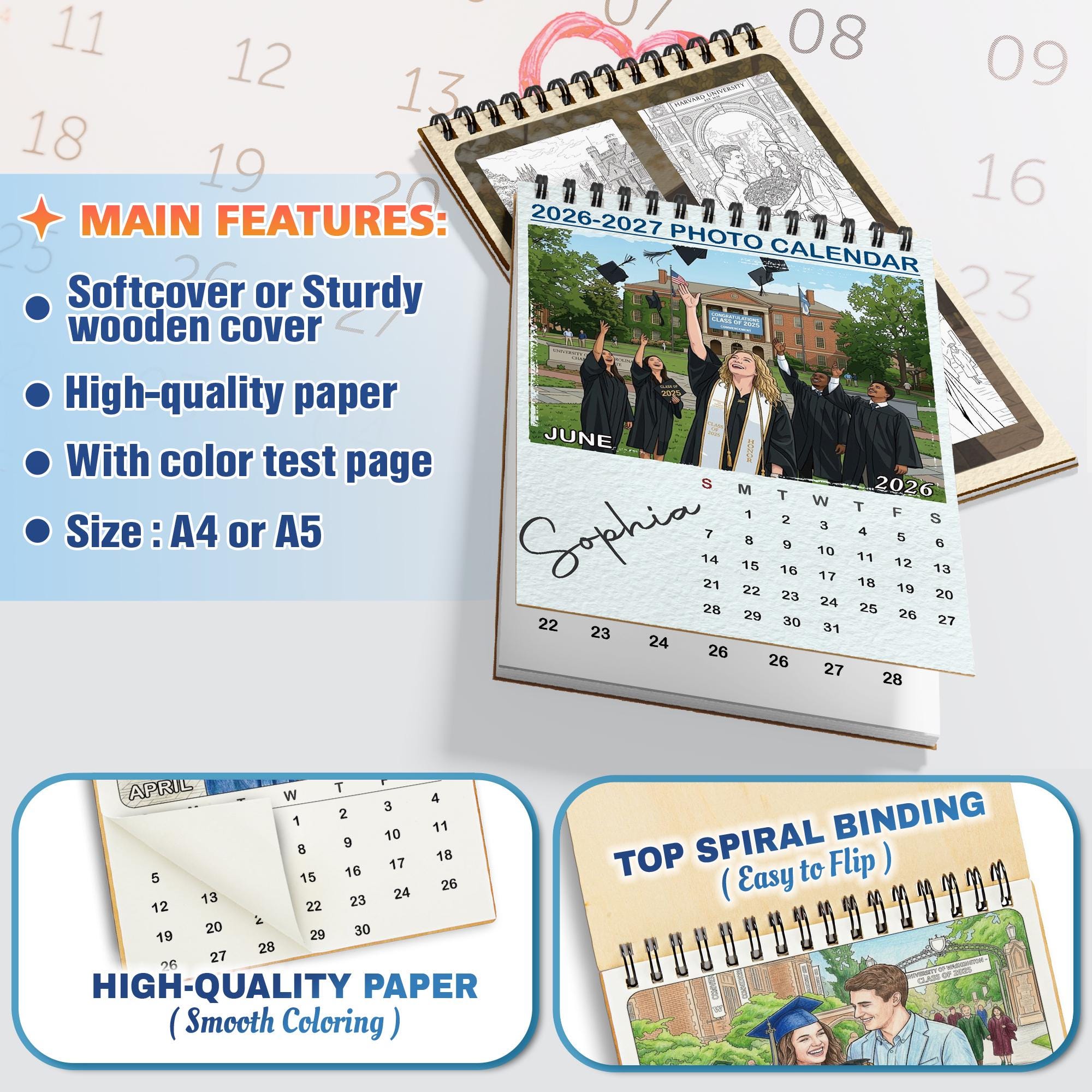 Custom Graduation Photo Calendar 2026-2027, Personalized Grad Gift ...