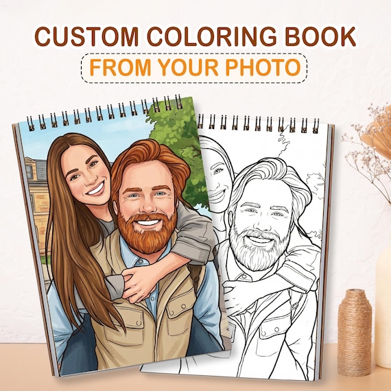 Custom Coloring Book From Photo – 12–48 Pages – Personalized Wooden Cover Coloring Book – Wedding Gift