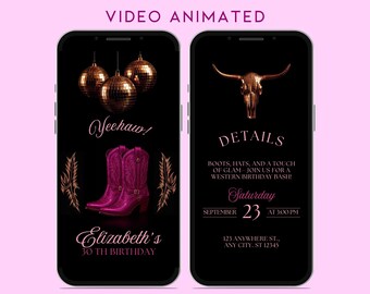 Western Party Invite, Cowgirl Birthday Invitation, Western Cowgirl Party Invite, Cowgirl Party Invite, Disco Cowgirl Invite