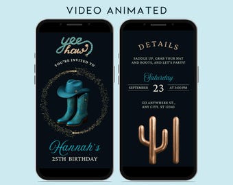 Invitación a fiesta del oeste, video invitación de cumpleaños de vaquera (Canva)