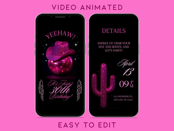 Western Party Invite, Cowgirl Hoedown Birthday Party Invite, Rodeo Cowgirl Party Invite, Video Template