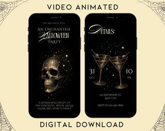 Invitación de Halloween con calavera vintage, invitación editable, invitación digital para adultos.