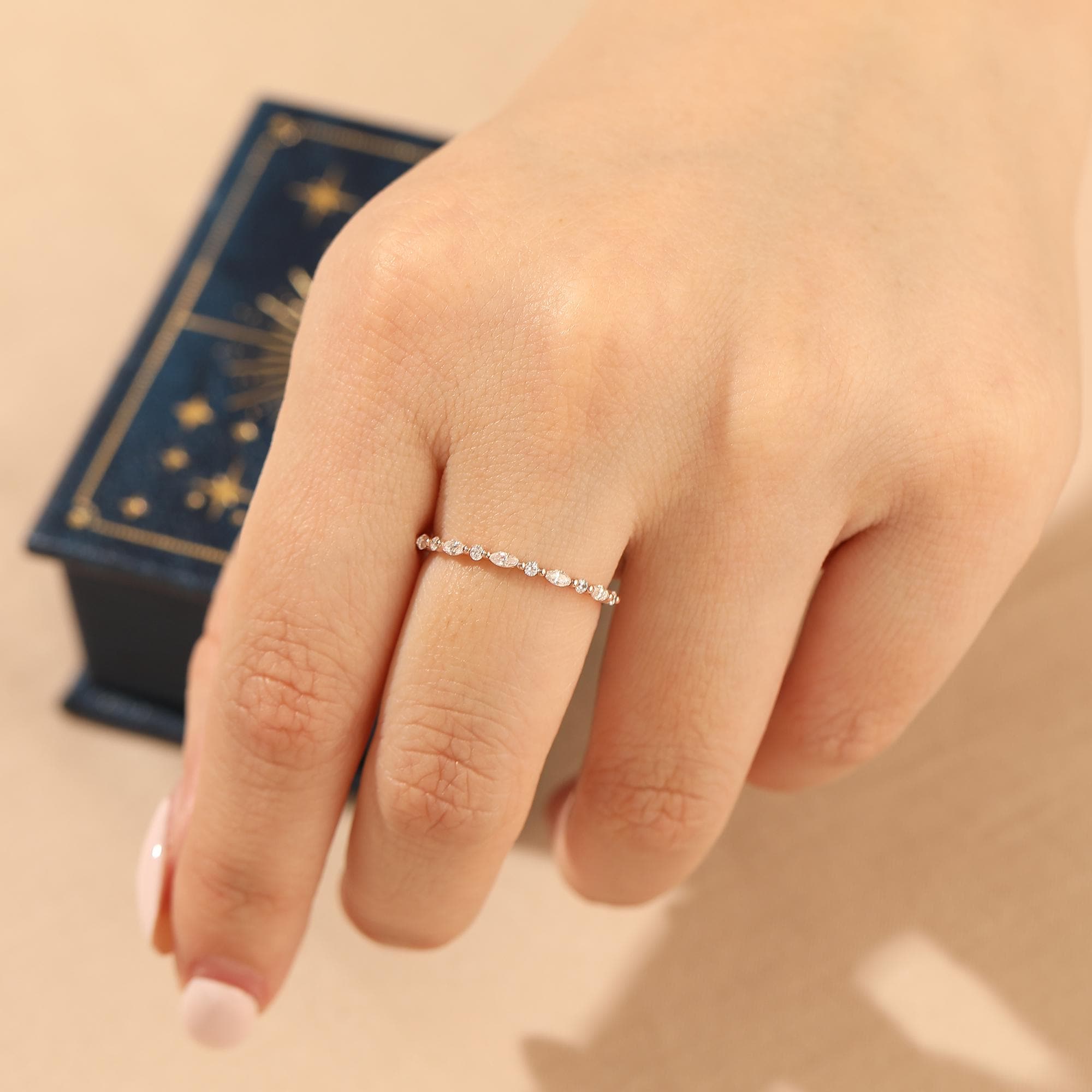 Art Deco Round Moissanite Wedding Ring Band Half Eternity Stacking ...