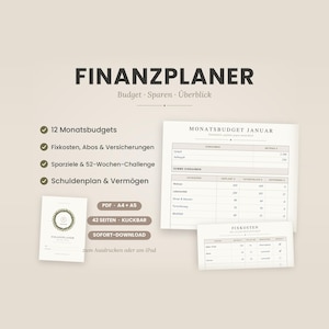 Digitaler Finanzplaner deutsch | Haushaltsbuch 42 Seiten mit Hyperlinks | Budgetplaner, Sparziele | GoodNotes iPad & zum Ausdrucken