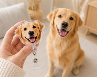 Custom Pet Photo Badge Reel Personalized Dog Cat Face ID Holder Retractable Nurse Badge Reel Acrylic Pet Lover Gift Name Tag