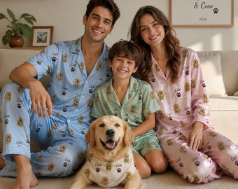 Custom pet Pajama Set, Personalized Family Satin Pajamas, Pet Photo Pajamas, Matching Family Sleepwear, Custom Dog Gift