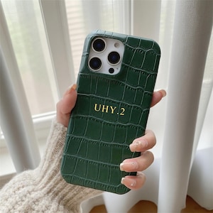Personalised Crocodile Leather Phone Case, Custom iPhone case 16, 15, 15 Pro Max, XS, X, XR Customised Name or Initials, Personalised Gift