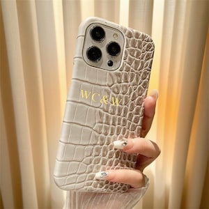 Luxury Custom Initials Croc Leather iPhone Case, Presonalised Monogram Cover for iPhone 16 15 Pro Max, Gift for Her or Him, Bridesmaid Gift