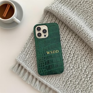 Personalized Croc Leather Phone Case Monogram iPhone Case with Initials, Embossed iPhone 16 15 14 13 16 pro max all sizes Case, Custom case