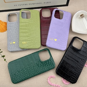 Personalized Croc Leather Phone Case Monogram iPhone Case with Initials, Embossed iPhone 11 12 13 14 pro max all sizes Case, Custom gifts