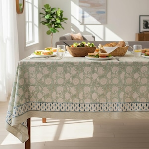 Indian Block Print Cotton Tablecloth: Vintage Floral Dining Cover