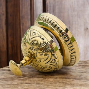 Table top Vintage Brass Table Desk Bell Decorative Office/Hotel Call Bell Embossed Table Desk Bell Shiny Brass Finish Bell Reception Hotel