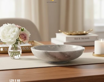 Italian White Marble Low-Base Bowl Plate • Round Marble Serving Dish • Natural Stone Decorative Tray • Hand-Carved Modern Homeware • DP-21