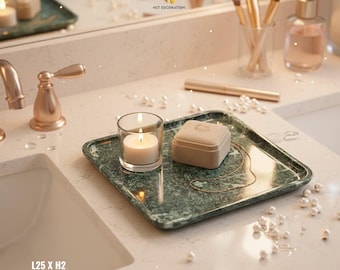 Green Marble Square Tray • Natural Stone Plate • Hand-Carved Square Dish • Minimalist Home Decor • DP-26