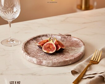 Pink Breccia Marble Apple Plate • Natural Stone Decorative Dish • Hand-Carved Marble Tray • Fruit & Dessert Plate • Modern Home Decor • DP-1